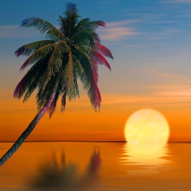 3D çizim. Gün batımı sırasında güzel manzara.