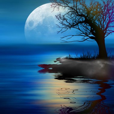 3D çizim. Renkli sanatsal vahşi manzara.