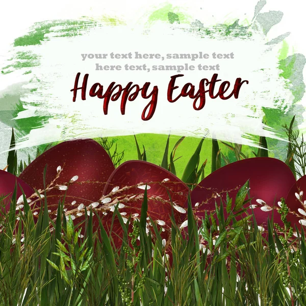 艺术复活节背景与复活节彩蛋和春天的花 — 图库照片