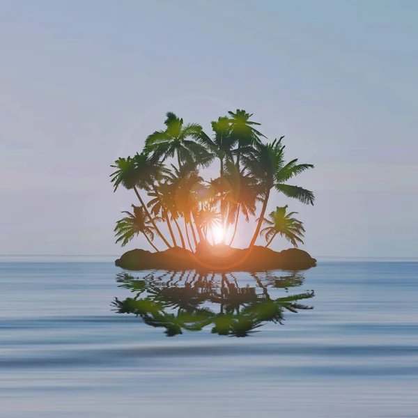 3D illustration. Palm island at sunset.