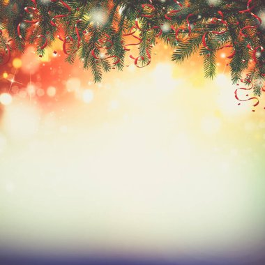 Üç boyutlu illüstrasyon. Köknar ağacı dallı Noel tebrik kartı.