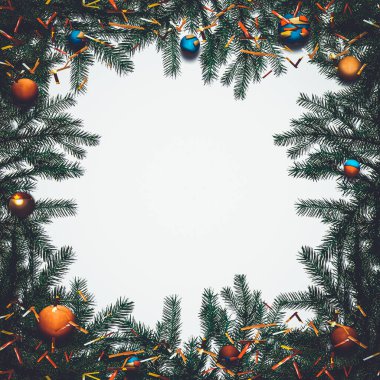 Üç boyutlu illüstrasyon. Köknar ağacı dallı Noel tebrik kartı.