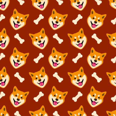 Bir shiba inu köpek görüntüsü ile dikişsiz desen. Kemikli köpek.