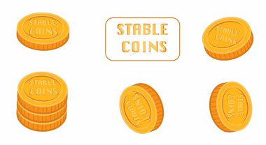 Stabil Madeni Para Vektörü İllüstrasyon Şifreleme Paraları 3 boyutlu Isometric Tasarım Ayarları.