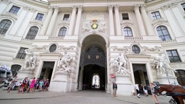 Viena Julho 2019 Tilt Prédio Hofburg Para Revelar Carruagem Puxada — Vídeo de Stock