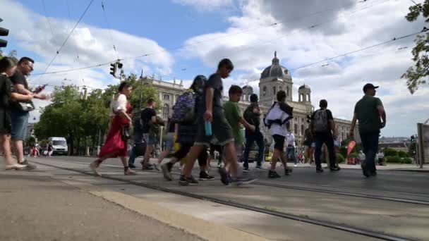 Viena Julio 2019 Nivel Terrestre Vista Turistas Cruzando Una Intersección — Vídeos de Stock