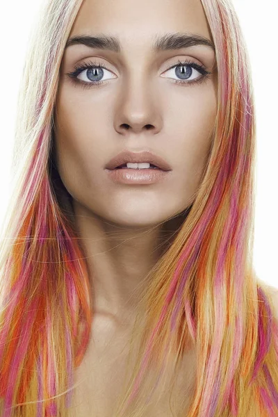 Rainbow Hairstyles Jovem Mulher Cabelo Colorido Menina Bonita Modelo Moda — Fotografia de Stock