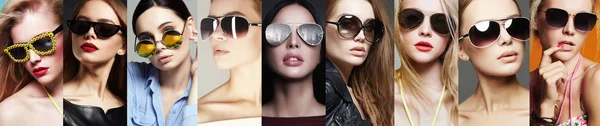 Beauty Mode Collage Schöne Junge Frauen Mit Sonnenbrille Modische Mädchen — Stockfoto