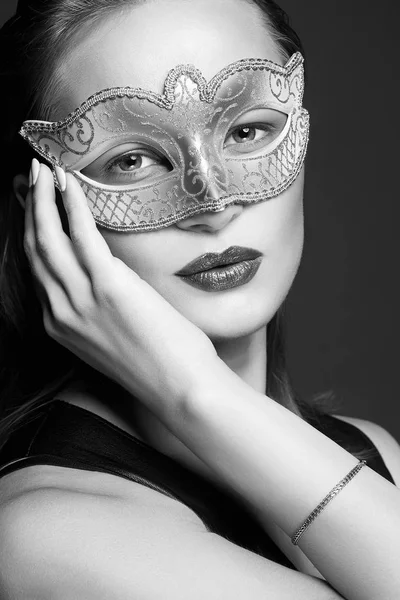 Maskeli Güzel Genç Birbayan Karnaval Maske Güzellik Kız Maskeli Balo — Stok fotoğraf