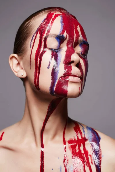 Beautiful Young Woman Dirty Paint Face Paint Face Body Girl Stock Photo by  ©EugenePartyzan 213418384