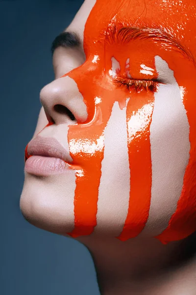 Beautiful Young Woman Dirty Paint Face Paint Face Body Girl Stock Photo by  ©EugenePartyzan 213418384