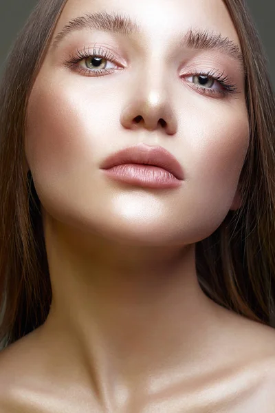 Retrato Mulher Bonita Com Maquiagem Cara Maquiagem Beleza Menina Bonita — Fotografia de Stock