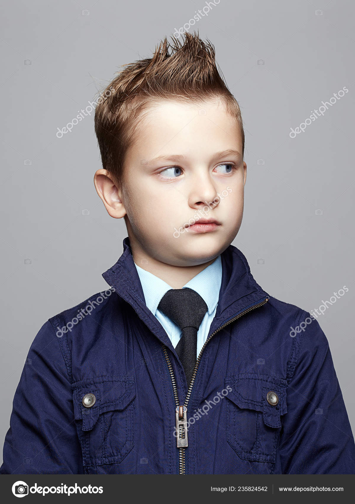 Fashionable Little Boy Trendy Haircut Fashion Child Portrait Elegant Kid  Stock Photo by ©EugenePartyzan 235824542