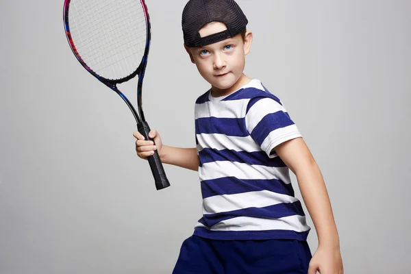 Little Boy Playing Tennis Sport Kid Child Tennis Racquet — Stock Photo, Image