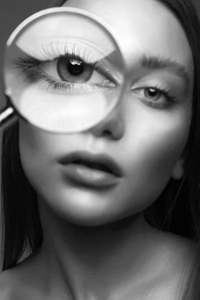 Close Make Lens Mooie Vrouw Oog Sensuele Model Meisje Met — Stockfoto