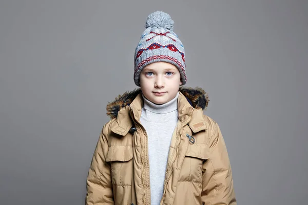 Fashionable Boy Winter Outerwear Fashion Kid Child Stylish Teenager Knitted — Stock Photo, Image