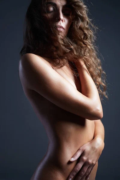 Beautiful Sensual Naked Girl Nude Sexy Beautiful Young Woman Curl — Stock Photo, Image