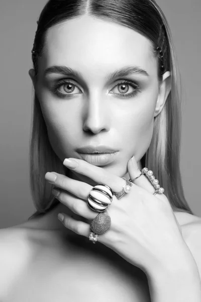 Blonde in jewelry. beautiful girl. Blond woman — Stock Photo, Image