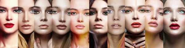 Female faces. collage of beautiful women — Stock Photo, Image