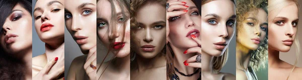 Facce femminili diverse. collage di belle donne — Foto Stock