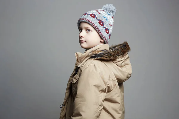 Fashionable Boy in winter outerwear. fashion kid — Stock Photo, Image