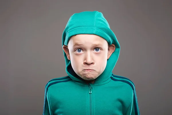 Funny child. expression little boy in hood — Stock Photo, Image