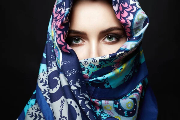 Beautiful Young Woman Color Veil Beauty Girl Colorful Hijab Fashion — Stock Photo, Image