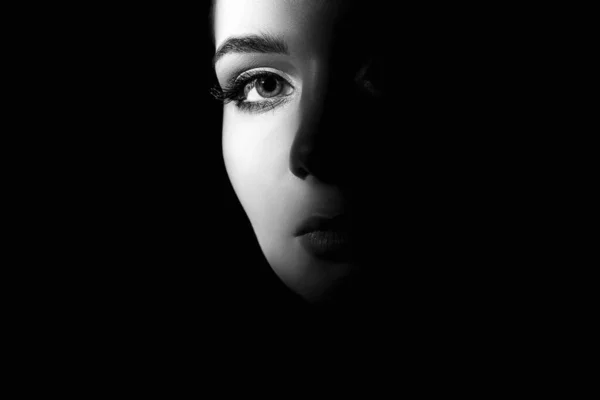 Black White Portrait Beautiful Woman Eye Pretty Young Woman Face — Stock Photo, Image