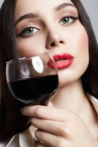 Bella Ragazza Con Bicchiere Vino Bella Donna Che Beve Vino — Foto Stock