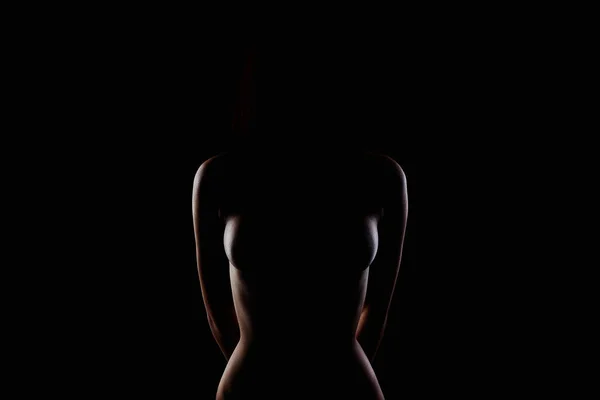Naakte Vrouw Silhouet Het Donker Mooi Sexy Naakt Lichaam Meisje — Stockfoto