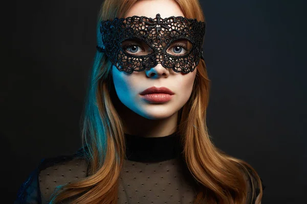 Beautiful Young Woman Mask Color Lights Sexy Girl Mask Beauty — Stock Photo, Image