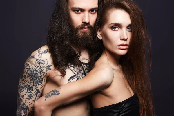 Sexy Mooi Paar Met Tattoo Beauty Vrouw Knappe Man Lovely — Stockfoto