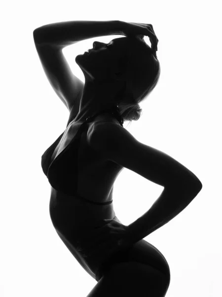 Zwart Wit Vrouwelijk Silhouet Bikini — Stockfoto