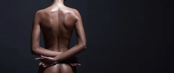Hermosa Chica Desnuda Estudio Mujer Desnuda Vuelta Estudio Oscuro Fotos de stock