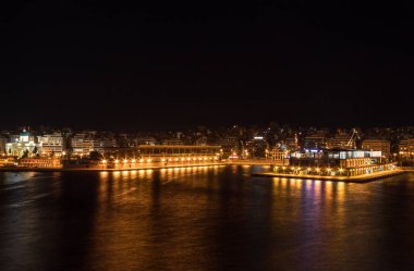 long exposure night view of the piraeus port of athens