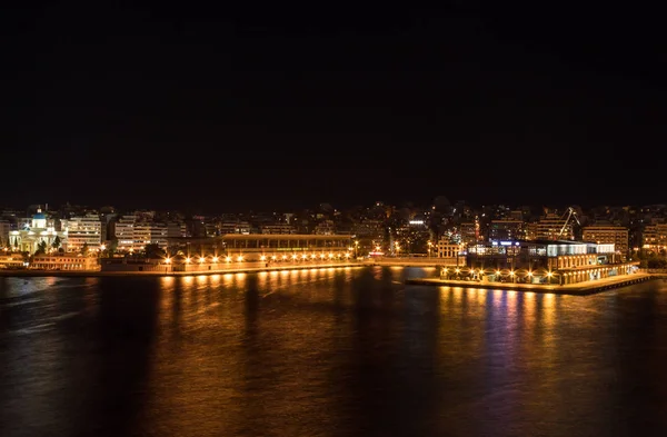 long exposure night view of the piraeus port of athens