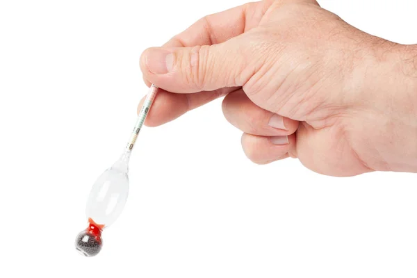 Alcohol Meter Hydrometer in a Hand — Stock Photo, Image