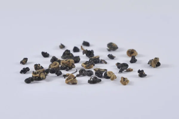 Çince siyah çay çay ware. Kuru çay yaprağı. Çin çay ürün fotoğraf. Çay ve infüzyon. Kuru çay yığını.
