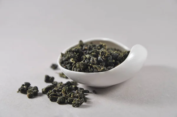 Chinesischer Grüner Tee Teegeschirr Trockenes Teeblatt Produktfoto Von Chinesischem Tee — Stockfoto