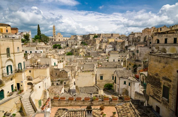 Matera Panorámás Kilátás Történelmi Negyedre Sasso Barisano Régi Ókori Város — Stock Fotó