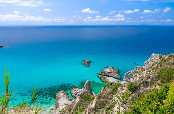 Letecký Panoramatický Pohled Horizont Úžasné Tropické Modrá Azurové Tyrkysové Vody — Stock fotografie