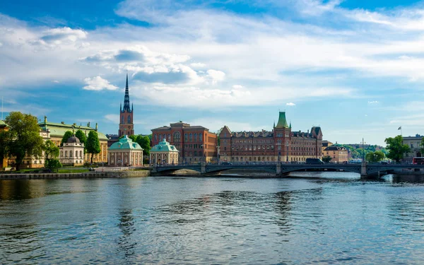 Мальовничим Панорамним Видом Історичний Центр Riddarholmen Рідархолм Norstedts Будівництво Vasabron — стокове фото