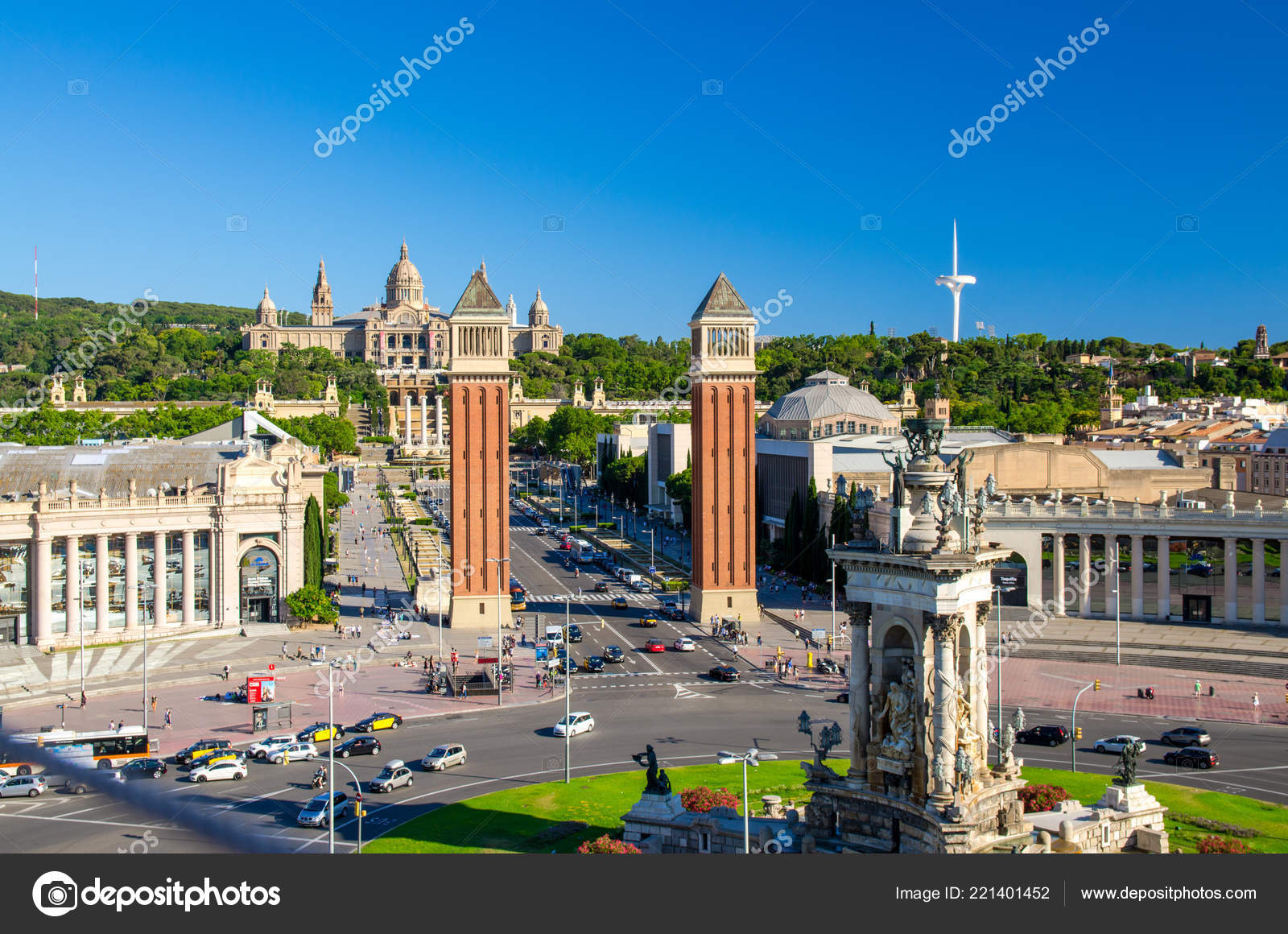 Aerial Top View Plaza Espanya Spanish Square Venetian Towers Magic