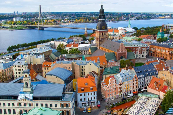 Panoráma Riga Városkép Óvárosában Található Székesegyház Bazilika Szent Jakab Katedrális — Stock Fotó