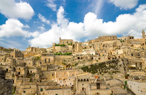 Sassi Matera Panorámás Kilátást Történelmi Központ Sasso Caveoso Régi Ókori — Stock Fotó