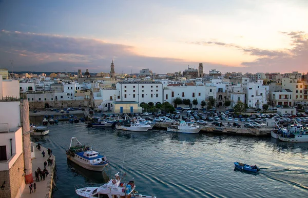 Boats Bay Harbour Seaside Town Monopoli View Castle Carlo Puglia — стокове фото