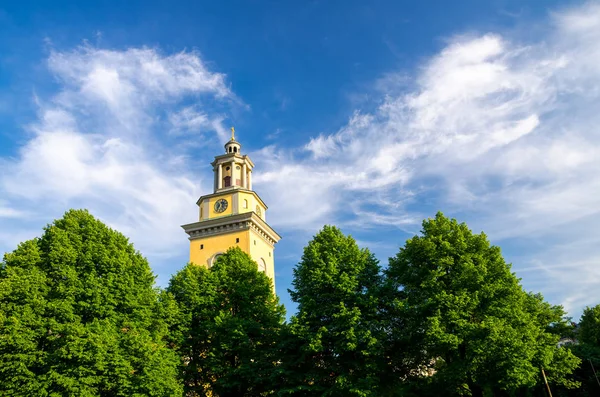 Campanario Reloj Iglesia Protestante Santa María Magdalena Kyrka Isla Sodermalm — Foto de Stock