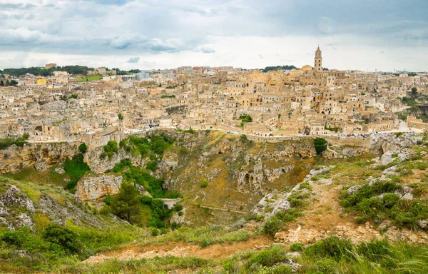 Panoramatický Pohled Historického Centra Starobylé Památky Sasso Caveoso Matera Sassi — Stock fotografie