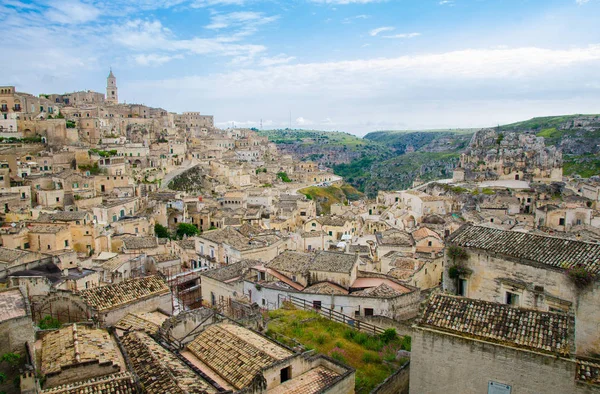 Matera Panoramatický Pohled Historického Centra Sasso Caveoso Staré Starobylého Města — Stock fotografie