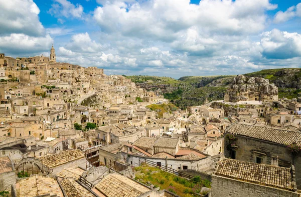 Matera Panoramatický Výhled Historické Centrum Sasso Caveoso Sassi Staré Starobylé — Stock fotografie